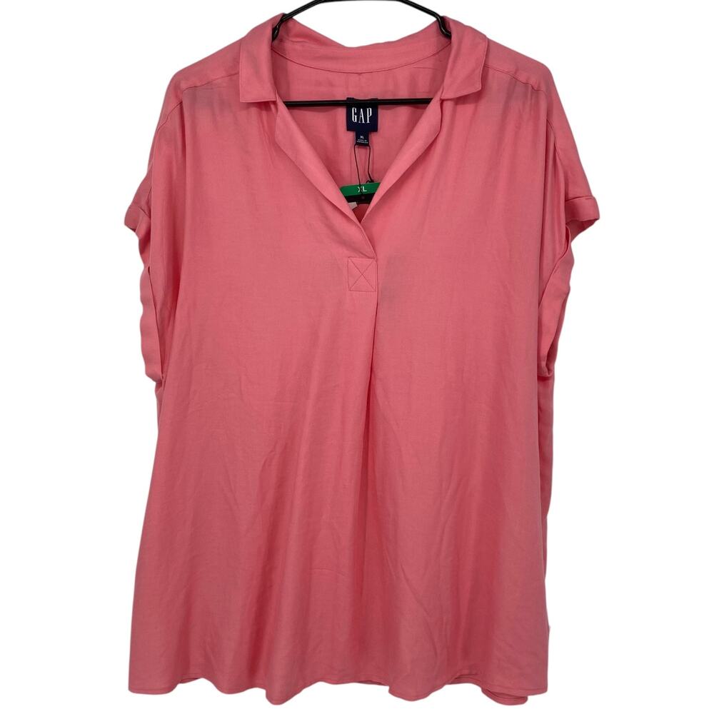 NEW GAP Short Sleeve V Neck Blouse Pink Size Small Relaxed Lightweight Fit